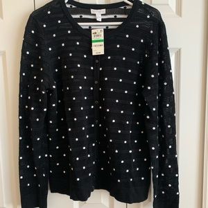 Women’s charter club polka dot button down sweater
